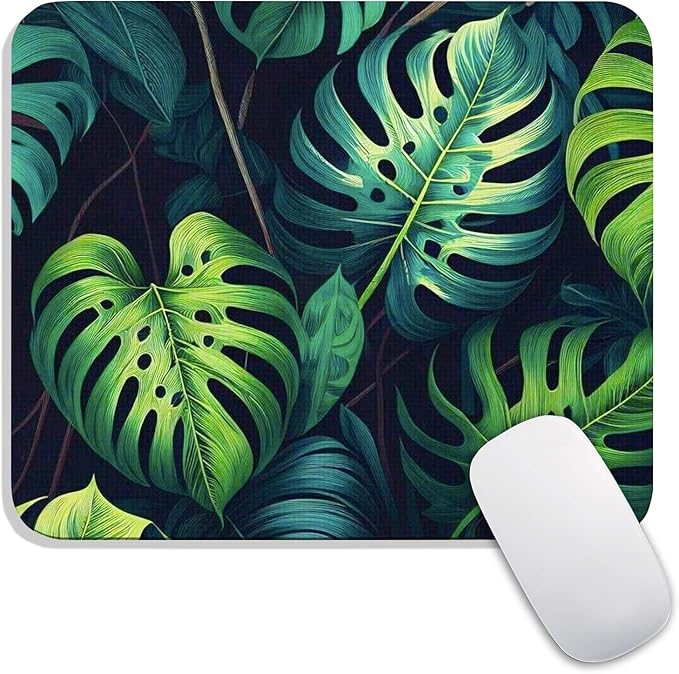 Armanza Square Mouse Pad Green Leaves, Personalized Premium-Textured Custom Mouse Mat Design, Washable Mousepad Cloth, Non-Slip Rubber Base Computer Mouse Pads for Wireless Mouse