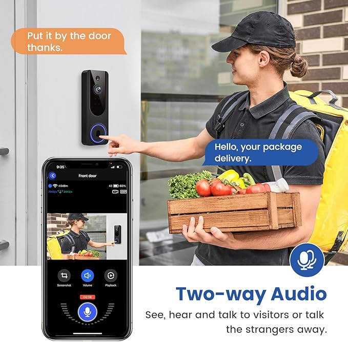 VanaOrbi 1080p WiFi Video Doorbell Camera Wireless, Battery Powered, AI Human and Motion Detection, 2 Way Talk, Night Vision, Cloud Storage, 2.4G WiFi Only, Indoor/Outdoor Surveillance