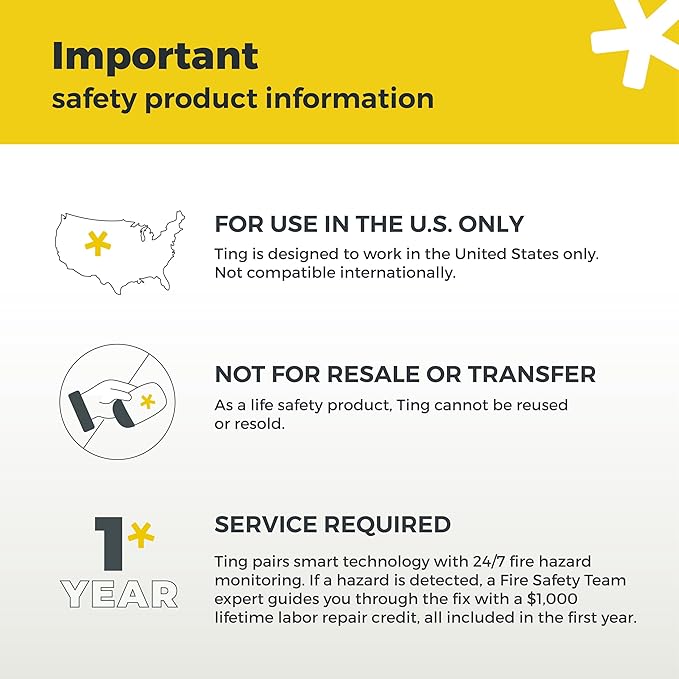 Ting Fire Electrical Fire Prevention Sensor & Service - Residential Use Only - 12 Months of Required Service Included - Home Fire Safety