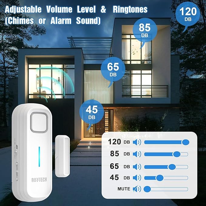 DAYTECH Fridge Door Alarm When Left Open with Delay 1/2/3/4 mins Adjustable 0 to 120 dB Freezer Alarm Reminder Refrigerator Door Alarm for Home Garage Basement Business 6 Sets White