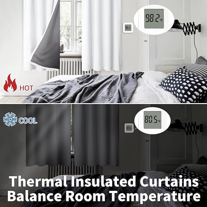 BGment Thermal Insulated 100% Blackout Curtains for Bedroom with Black Liner, Double Layer Full Room Darkening Noise Reducing Rod Pocket Curtain (52 x 45 Inch, Pure White, 2 Panels)
