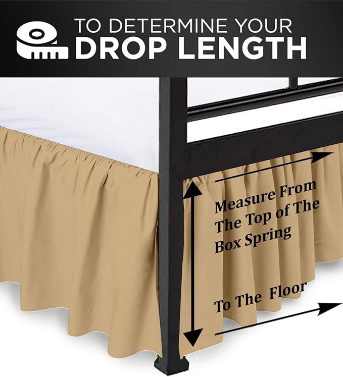 Ruffled Bed Skirt with Split Corners, Taupe, Queen 18 Inch Drop Bedskirt, Hotel Quality Brushed Microfiber Wrinkle Free Dust Ruffle Bed Skirt Queen Size