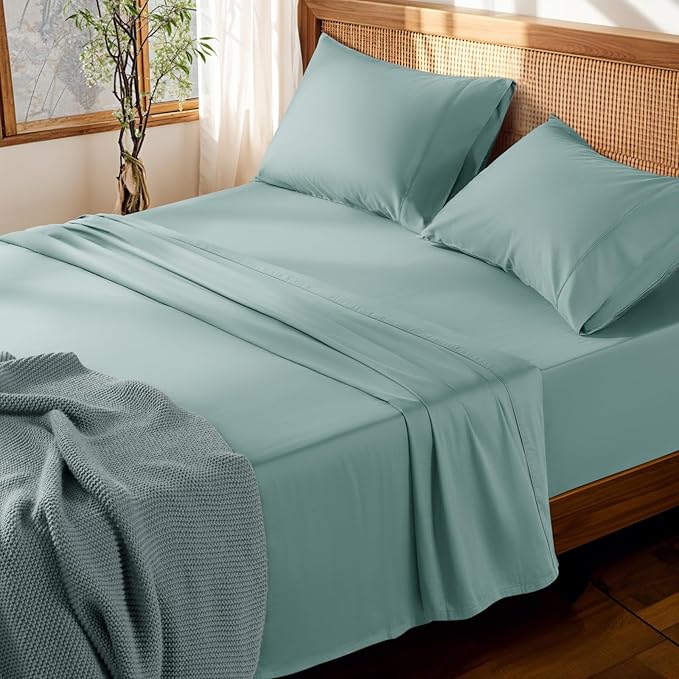 LBRO2M 100% Cotton Sheets Set Deep Pocket 19", 1000 Thread Count King Size 4 Piece Bed Sheet Sets Soft Comfortable Bedding All Season (King, Sage Green)