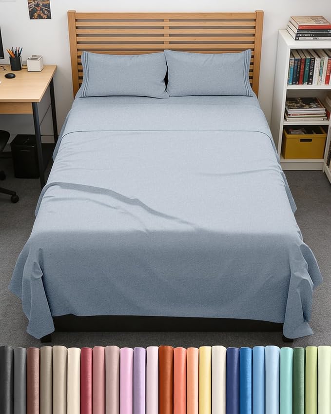 Full XL Bed Sheet Set - 4 Piece Extra Long Extended Full XL Sheets - Soft, Breathable & Cooling - Fits 8" to 16" Mattress with Deep Pockets - 54" x 80" - Wrinkle and Fade Resistant - Heathered Blue
