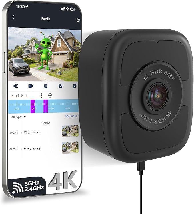 abetap 8MP 4K Window-Mounted Security Camera, Ultra-Clear Color Night Vision, Built-in Powerful Magnetic Mount, 24/7 Continuous Local Recording, No Subscription Required, Dual-Band 2.4G & 5GHz WiFi