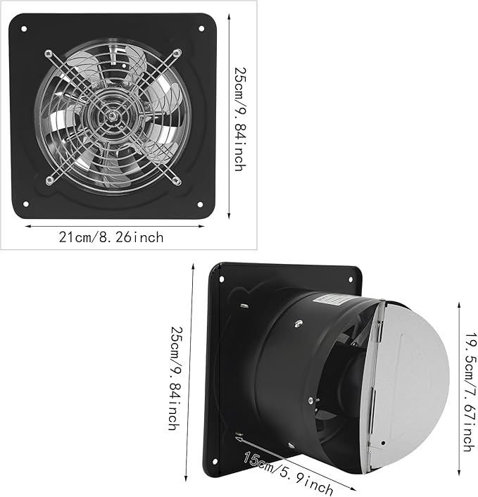 XUFOPLY 7.68 Inch Exhaust Fan, 110V 80W Wall Mounted Vent Fans 2600RPM Kitchen Bathroom Windows Fan Metal Extractor Fan for Attic, Garage, Window Ventilation (Black, 7.68 Inch)