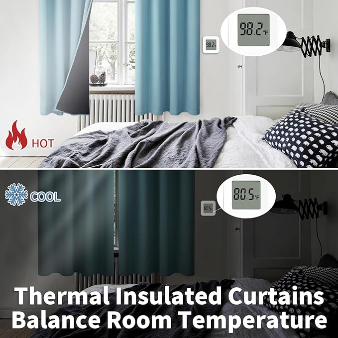 BGment Thermal Insulated 100% Blackout Curtains for Bedroom with Black Liner, Double Layer Full Room Darkening Noise Reducing Grommet Curtain (42 x 63 Inch, Greyish Blue, 2 Panels)
