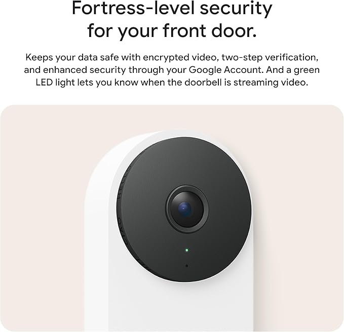 Google Nest Doorbell (Wired, 3rd Gen) - 2K Video and Gemini, Live View, Night Vision, 2-Way Audio - Works with Google Home - 2025 Model - Linen