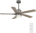 WINGBO 48 Inch DC Ceiling Fan with Lights and Remote Control, 5 Carved Solid Wood Blades, 6-Speed Noiseless Reversible DC Motor, Indoor Ceiling Fan in Graphite Finish with Gray Blades