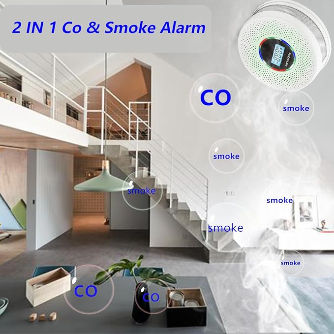 Yfwsrecinoe 6 Pack Upgraded Combination Smoke and Carbon Monoxide Alarm Detector, Dual Sensor Smoke Alarm&Carbon Monoxide Detector (Includes Battery)