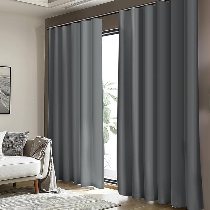 Room Divider Blackout Curtain Track Curtains Wall Dividers Panels Screen for Living Rooms Bedroom Office Privacy Partition Separation, W150 × L96 Inch,1 Panel, Light Grey