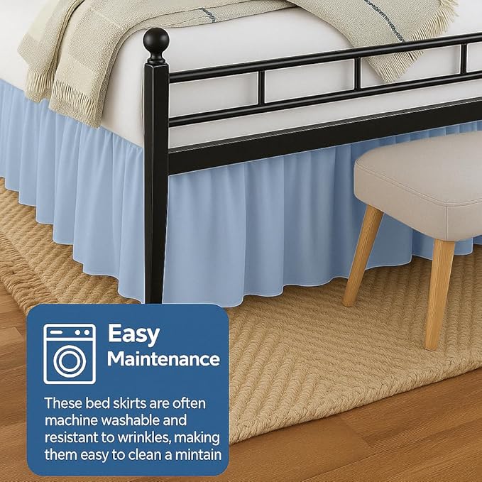 Ruffled Bed Skirt Split Corners with Platform, Tailored Fit Hotel Quality Wrinkle Free Ultra-Soft Microfiber Dust Ruffle, Upto 14 Inch Drop, Twin, Sky Blue