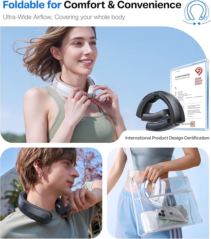 TORRAS COOLiFY Lite Neck Fan, Industry’s Strongest Power, Portable Neck Fan with 14H Battery, 360° Cooling Neck Fan, Lightweight & Foldable Neck Fans for Outdoor, Travel, Gifts for Dad, Women, Black