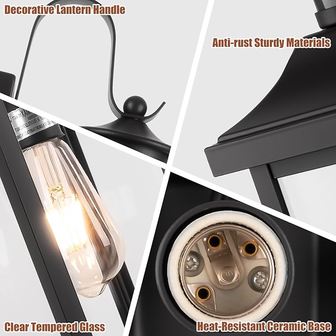 Roravilila 1-Pack 18 Inch Motion Sensor Front Porch Light IP65 Waterproof, Large Black Dusk to Dawn Outdoor Wall Lighting for House Exterior Light Fixture Clear Glass Garage Coach Light, E26 Bulb Base