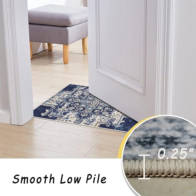 vivorug Round Rug 5ft Vintage Round Area Rug Non-Slip Indoor Carpet for Living Room Bedroom Entryway, Stain Resistant Home Decor Circle Rug, Navy Blue