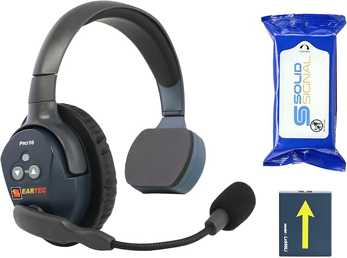 Eartec Ultralite PRO16-SR Single Ear Add-On or Replacement Remote Headset, PRO16 Version only, Full Duplex Wireless Communication, Includes Rechargeable Battery and SolidSignal Cleaning Wipes