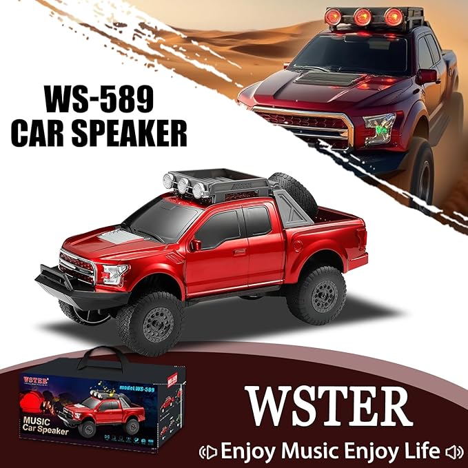 WS-589 Rugged Pickup Truck Bluetooth Replica Speaker – Portable Audio with TWS, LED Party Lights & HD Stereo | Unique Surprise Gift for Music & Truck Lovers(Red)