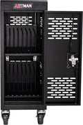 16-Device Mobile Charging Cart with Charging Power Strip and Front and Rear Access Locks, Cable Management, Up to 14", Safe Charging Cabinet for Chromebooks, Tablets, Laptops Black