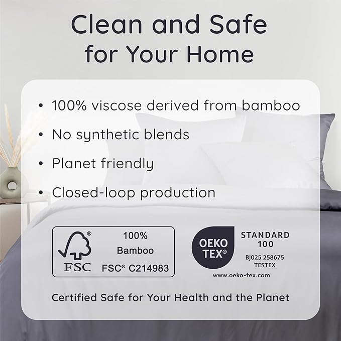 Bambaw 100% Viscose Derived from Bamboo Sheets King Size Set – 4pcs Cooling Deep Pocket King Sheet Set, Fits Up to 16'' with Elastic Corner Straps, Super Soft Sheets, Luxury Bedding (Charcoal)