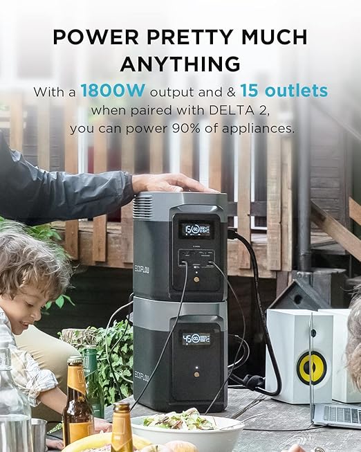 EF ECOFLOW Portable Power Station DELTA2 with Smart Extra Battery, Expand Capacity from 1024Wh to 2048Wh, Solar Generator for Home Backup, Emergency, Outdoor Camping