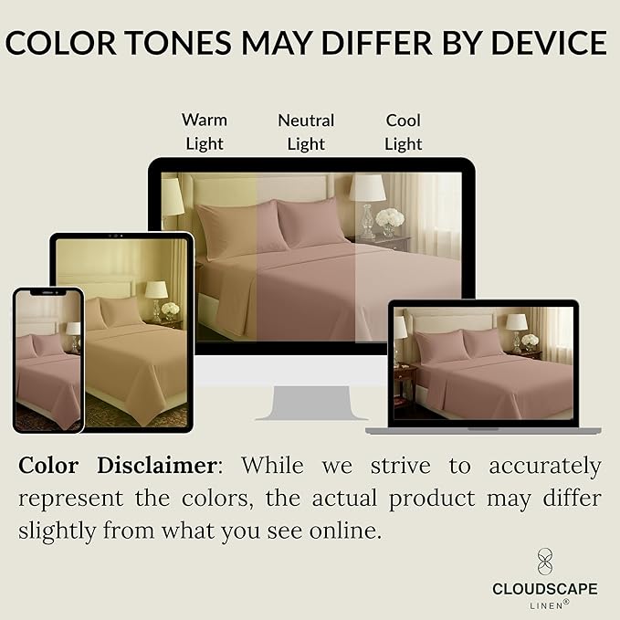 Cloud Scape Linen 100% Egyptian Cotton King Sheets Set – 400 Thread Count, 4-Piece Soft Hotel Quality Bedding Set,Deep Pockets up to 16”, Sepia Rose