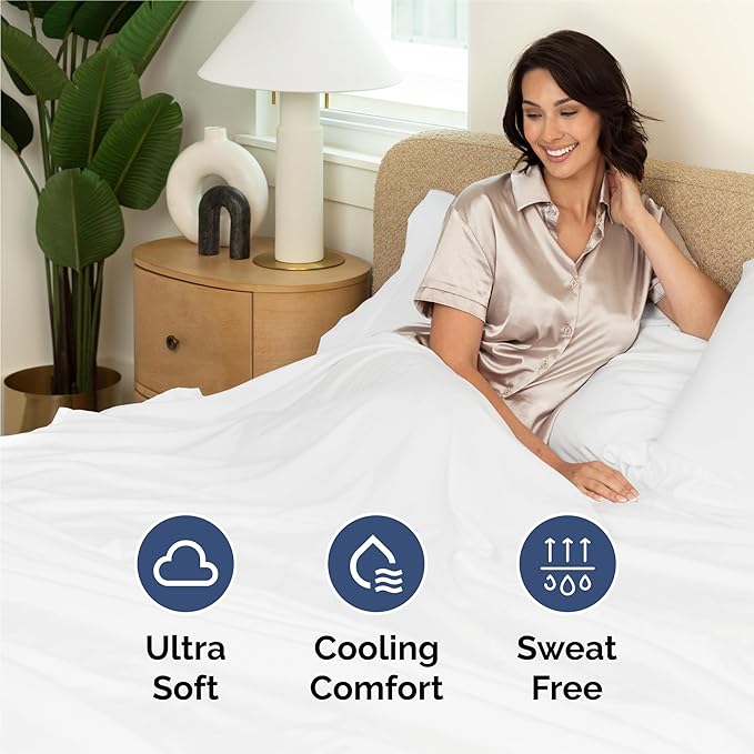 Queen 6 Piece Sheet Set - Cooling, Comfy & Breathable - Hotel Luxury Bedding, Includes Fitted Sheet for Women, Men, Kids and Teens - 1 Flat, 1 Fitted Sheet, 4 Pillowcases with Deep Pockets - White