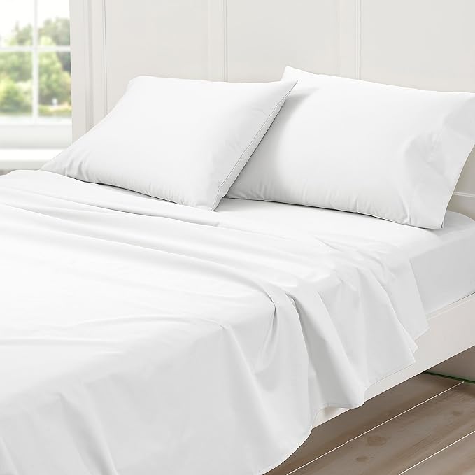 Cuddledown dreamstead King Bed Soft, Easy, 100% Cotton, Luxury Sateen, Set Includes Fitted, Flat Sheet and Pillowcase, White