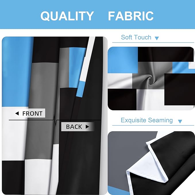 Light Blue 100% Blackout Curtains for Bedroom 63 inch Length 2 Panels Set Black Grey Modern Abstract Geometric Black Out Curtains Insulated Room Darkening Window Drapes for Living Room, 42Wx63L