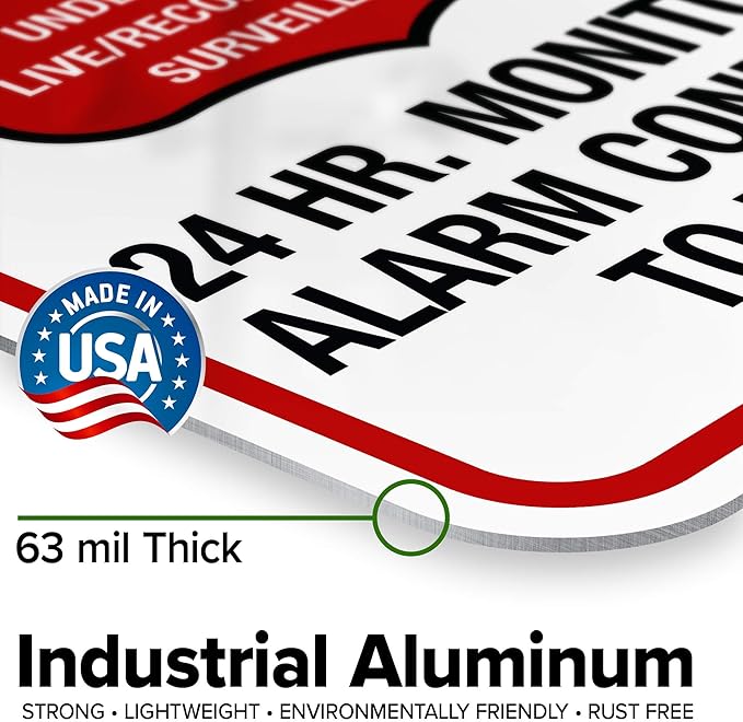 Warning 24 HR. Monitored Alarm Connected To Police Sign, 12x18 Inches, Rust Free .063 Aluminum, Fade Resistant, Made in USA by My Sign Center