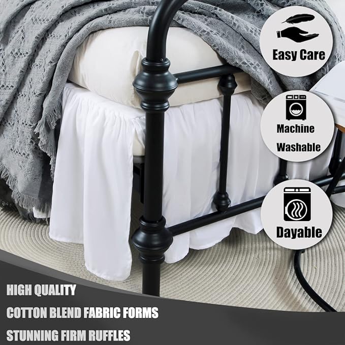 TSUTOMI Bed Skirt Full Size Ruffled Bed Skirt with Split Corners, 14 Inch Drop Dust Ruffle Bed Skirts with Platform, Gathered Style, 100% Microfiber, White