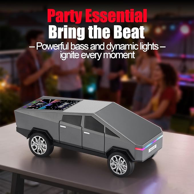 WSTER Portable Car Model Bluetooth Speaker with HD Stereo Sound, TWS Dual Pairing, LED Display, Truck-Style Wireless Speaker for Home, Office, Gaming & Collectible Display (Grey)