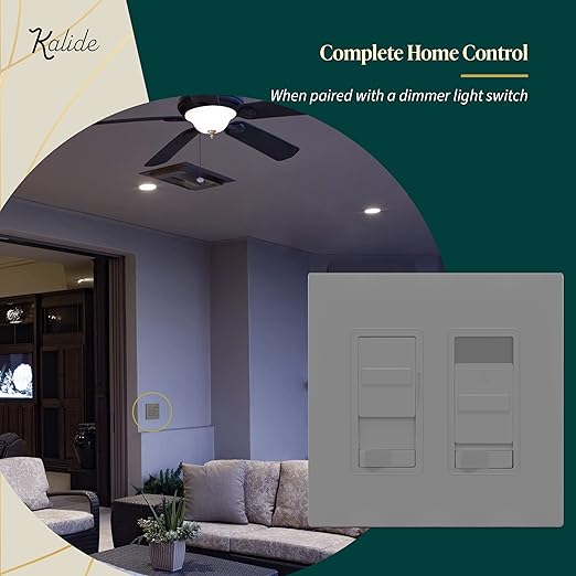 TOPGREENER Kalide Light Switch and 3-Speed Ceiling Fan Control Combo, in Wall Light and Fan Combination Switch, Single Pole, 2.5A, 720W, Neutral Wire Not Required, TGSFS3-GY Gray (Grey)