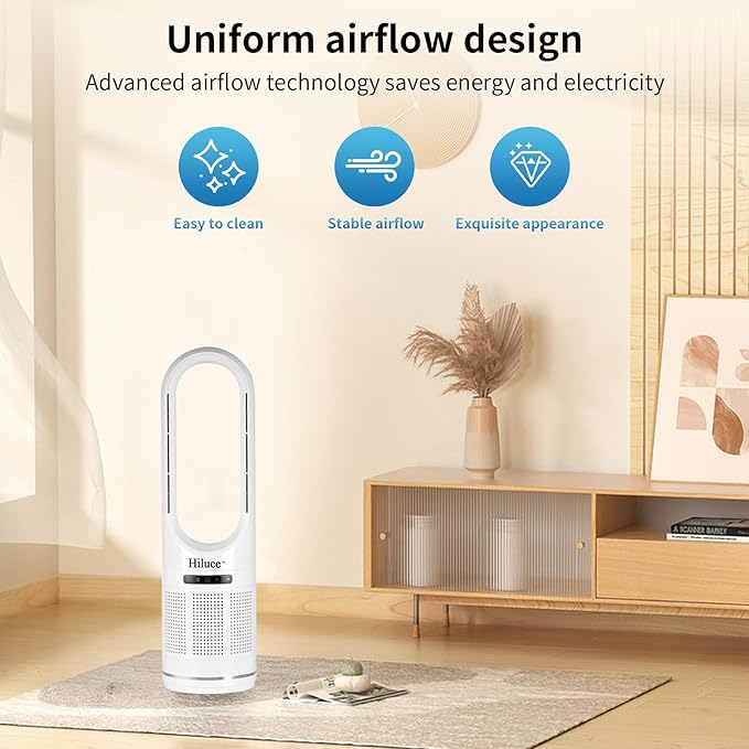 Hiluce Tower Fan,Bladeless Fan for Bedroom,2-in-1 Oscillating Fan 20dB Quiet Cooling Standing Fan with Remote,Touch, LED Display 8 Speeds 9H Timer 32 inch White