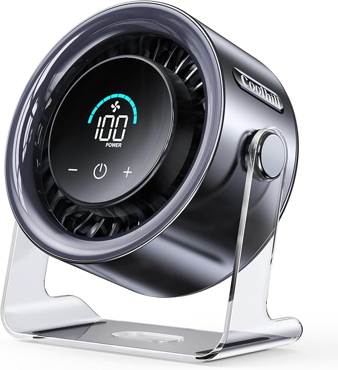 Coolhill USB Desk Fan for Bedroom: 100 Speeds Digital Display Quiet Table Fan with Turbo Airflow, 120° Rotating Small Rechargeable Battery Desktop Fans for Bedroom Home Office (Black)