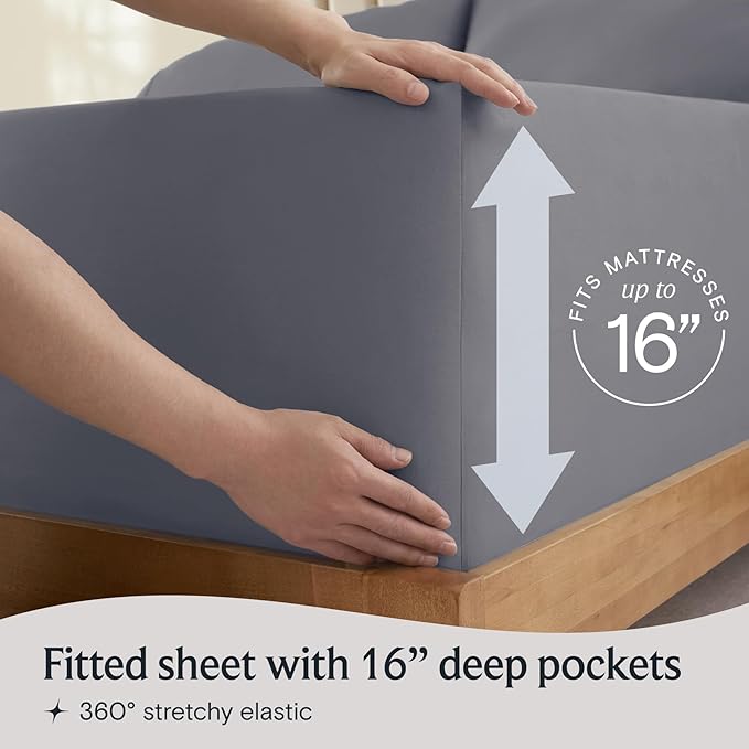 LuxClub 5 PC Split King Sheet Set, Deep Pockets Wrinkle Free Cooling Bed Sheets Hotel Bedding for Women, Men, Includes 2 Fitted Sheet, 1 Flat Sheet and 2 PillowcasesSoft Light Grey