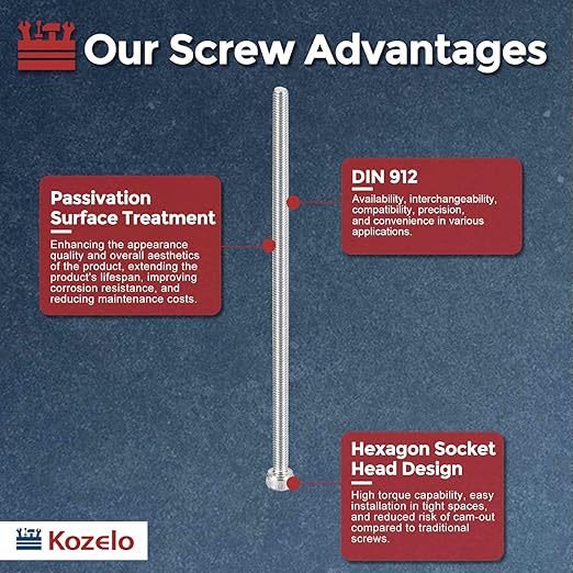 Kozelo 4pcs Socket Head Cap Screws - [M4-0.7 x 105mm] 304 Stainless Steel Allen Socket Drive for Electrical Motor 3D Printing Fan Engine Replacement Use, Silver