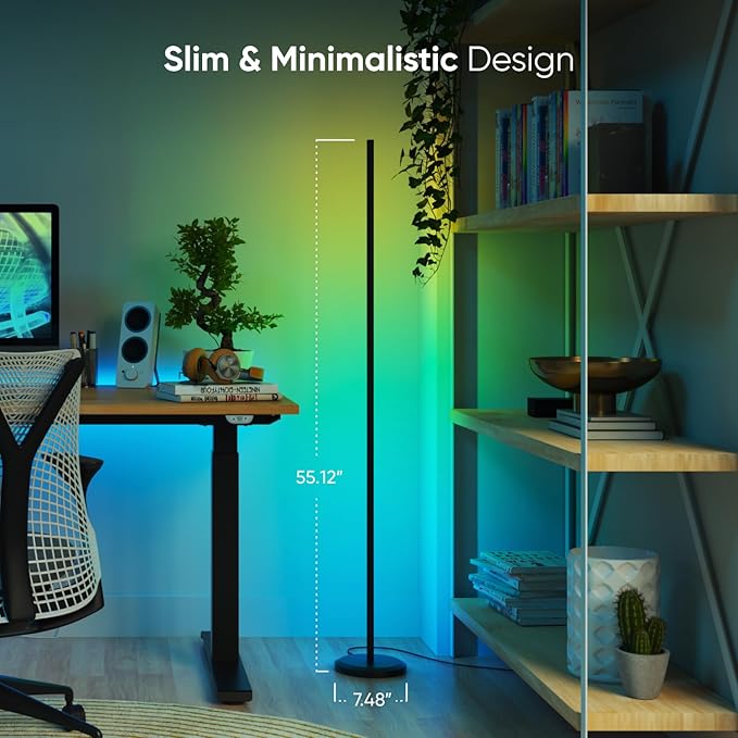 Nanoleaf Matter Smart Floor Lamp, LED Standing Lamps Work with Alexa, Music Sync Corner Lamp,16 Million Colors, 1700lm RGBTW Floor Lamp with Voice Control for Living Room, Ambient Lighting, Black