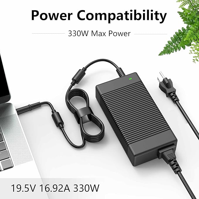 330W 16.92A 19.5V LA330PM190 AC Charger for Dell G15 G16 5530 7630 7620 Alienwar Area-51m X51 M18x X17 M17 DA330PM190 DA330PM111 LA330PM160 Gaming Laptop Power Supply Adapter Cord
