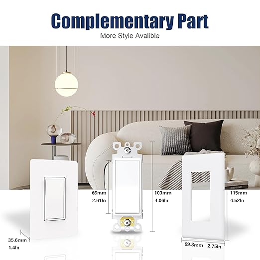 ThunderWay 3 Way Matte White Light Switch with Cover Plate, 15A 120/277 V Three Way Decorative Paddle Switches, Self-Grounding, Residential and Commercial Grade, UL Listed, 30 Pack