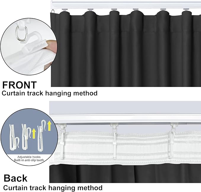 Room Divider Blackout Curtain Track Curtains Wall Dividers Panels Screen for Living Rooms Bedroom Office Privacy Partition Separation, W120 × L84 Inch,1 Panel, Black
