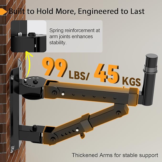 Vondynote Set of 2 Speaker Wall Mounts Heavy Duty PA Wall Speaker Mounting Brackets with 180° Swivel and 20° Tilt Adjustable, 35mm Pole Mount