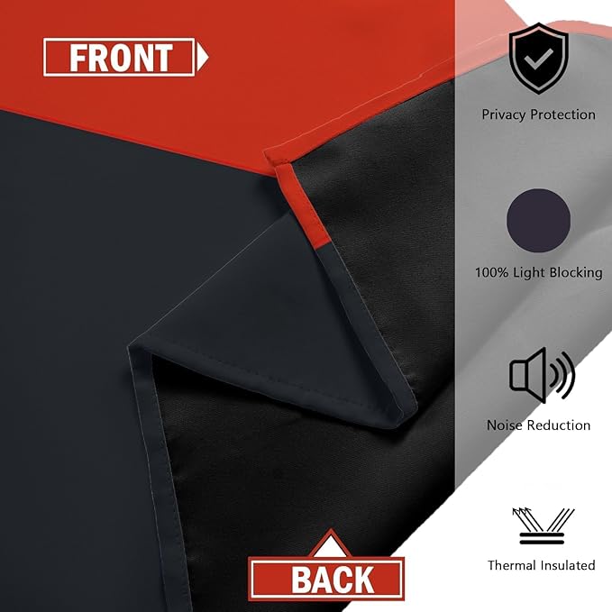 Red Black 100% Blackout Curtains for Bedroom 63 inch Length 2 Panels Set White Grey Modern Abstract Geometric Black Out Curtains Christmas Red Room Darkening Window Drapes Living Room, 52Wx63L