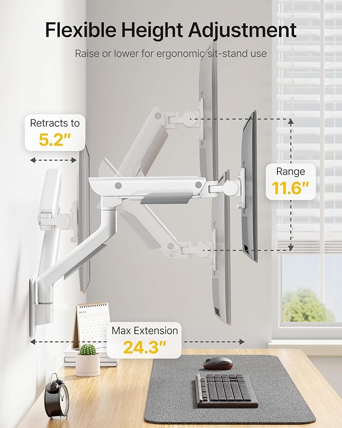 monTEK Heavy-Duty Single Monitor Wall Mount for 17-57” Ultrawide Screens up to 59.4lbs, Premium Aluminum Wall Mount Monitor Arm with Full Motion Adjustment, Pneumatic Lift, Max VESA 100x100