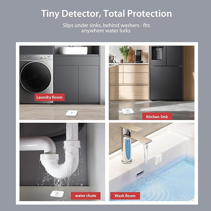 Easebloom Water Leak Detector for Home - Hub & Mini Water Leak Sensor 4-Pack,App Notifications,Sensors for Kitchen/Bathroom,Smart Water Leak Sensor