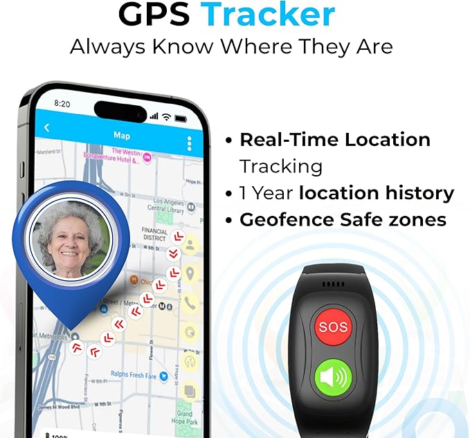 SecuLife SOS Wristband,Fall Detection, GPS Safety Bracelet for Seniors – SOS Button, Geo-Fencing, 2-Way Calling & Caregiver Tracking – Medical Alert Device, Simple & Reliable Alert System