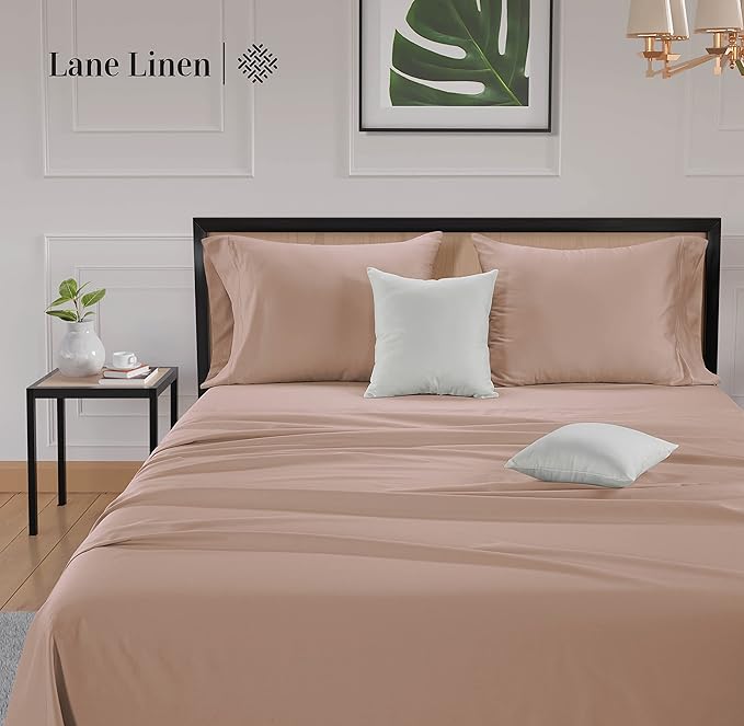 LANE LINEN 600 Thread Count Full Sheets Set 100% Mercerized Cotton, Soft and Comfy Sateen Weave, Luxury Hotel Style Thick Bed Sheets & Pillowcases Set, Machine Wash, Z Hem top Sheet - Sepia Rose