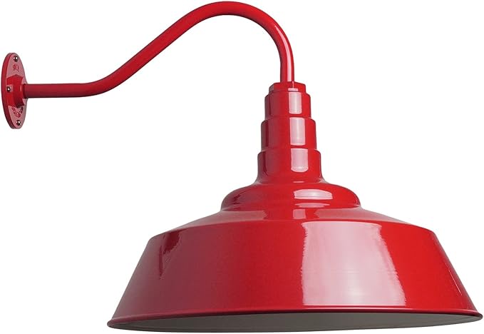 Steel Lighting Co. Large Outdoor Barn Light | Gooseneck Light Fixture | Made in America from 18-Gauge Steel | 20" Dome | 16" Gooseneck Red Exterior/White Interior