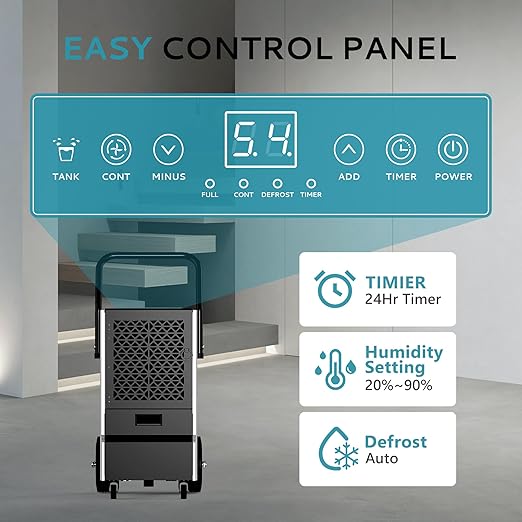 EUHOMY 160 Pints Commercial Dehumidifier for Basement,Large Dehumidifier for Basement With Drain Hose,Timer and 4 Wheels,Industrial Dehumidifiers for Flood Repair,Drying Basement,Warehouse and Factory
