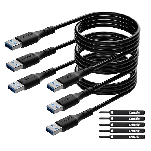 USB to USB Cable 6 Feet (3 Pack), USB 3.0 Male to Male Cord, Type A 5Gbps Data Transfer Cable for Hard Drive, Laptop, DVD Player, USB 3.0 Hub, Monitor, Camera, Set Up Box with 5 pcs Cable Ties- 6 ft