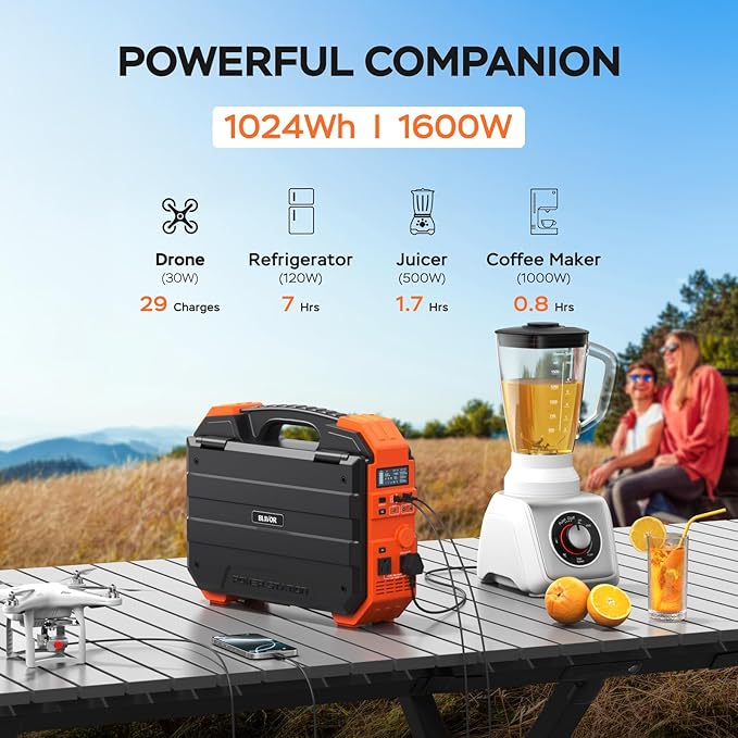 BLAVOR Portable Power Station 1600W (Peak 3200W), Built-in Solar Panel, 1024Wh LiFePO4 Battery, 100W USB-C Fast Charge, Solar Generator for Home Backup, Camping, Power Outages & RV